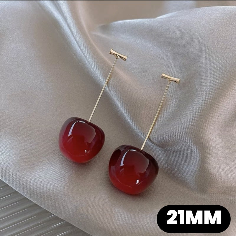 Sier High-grade Cherry Personality Long Fashion Earrings