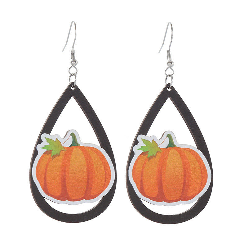 Autumn Thanksgiving Wooden Pumpkin Maple Leaf Earrings