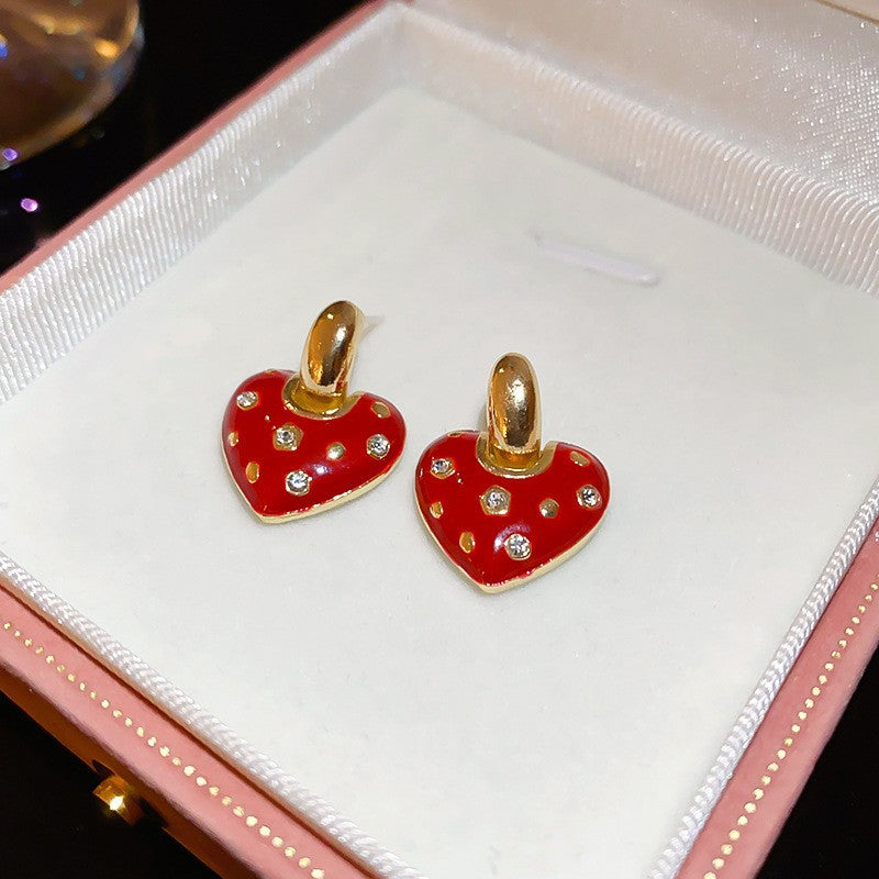 Red Dripping Oil Love Heart Minority Fashion Temperament Earrings