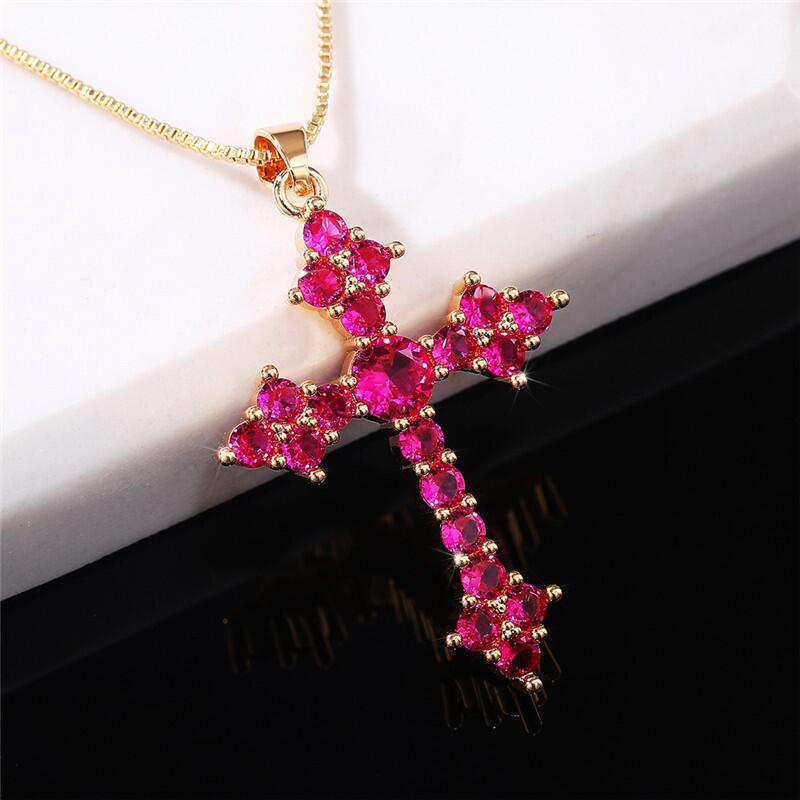 Women's Elegant Crystal Cross Trendy Emerald Necklaces