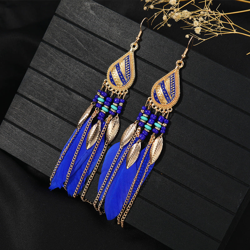 Women's Niche Personality Bohemian Blue Long Yunnan Earrings