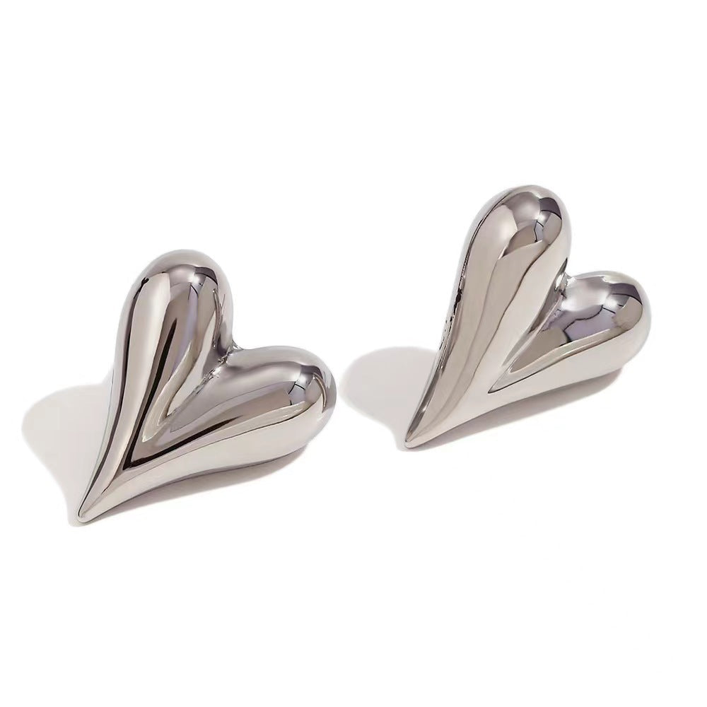 Women's Metal Gold Plated Stainless Steel Heart-shaped Earrings