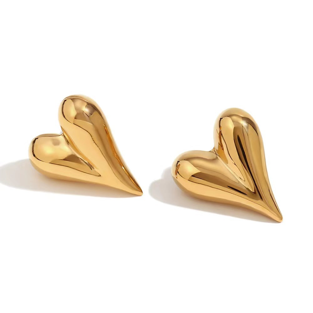 Women's Metal Gold Plated Stainless Steel Heart-shaped Earrings