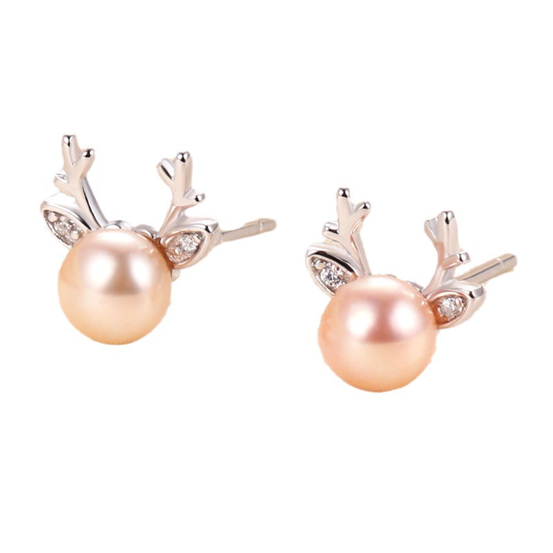 Natural Freshwater Pearl Ear Sier Antlers Personalized Fashion Sweet Rings