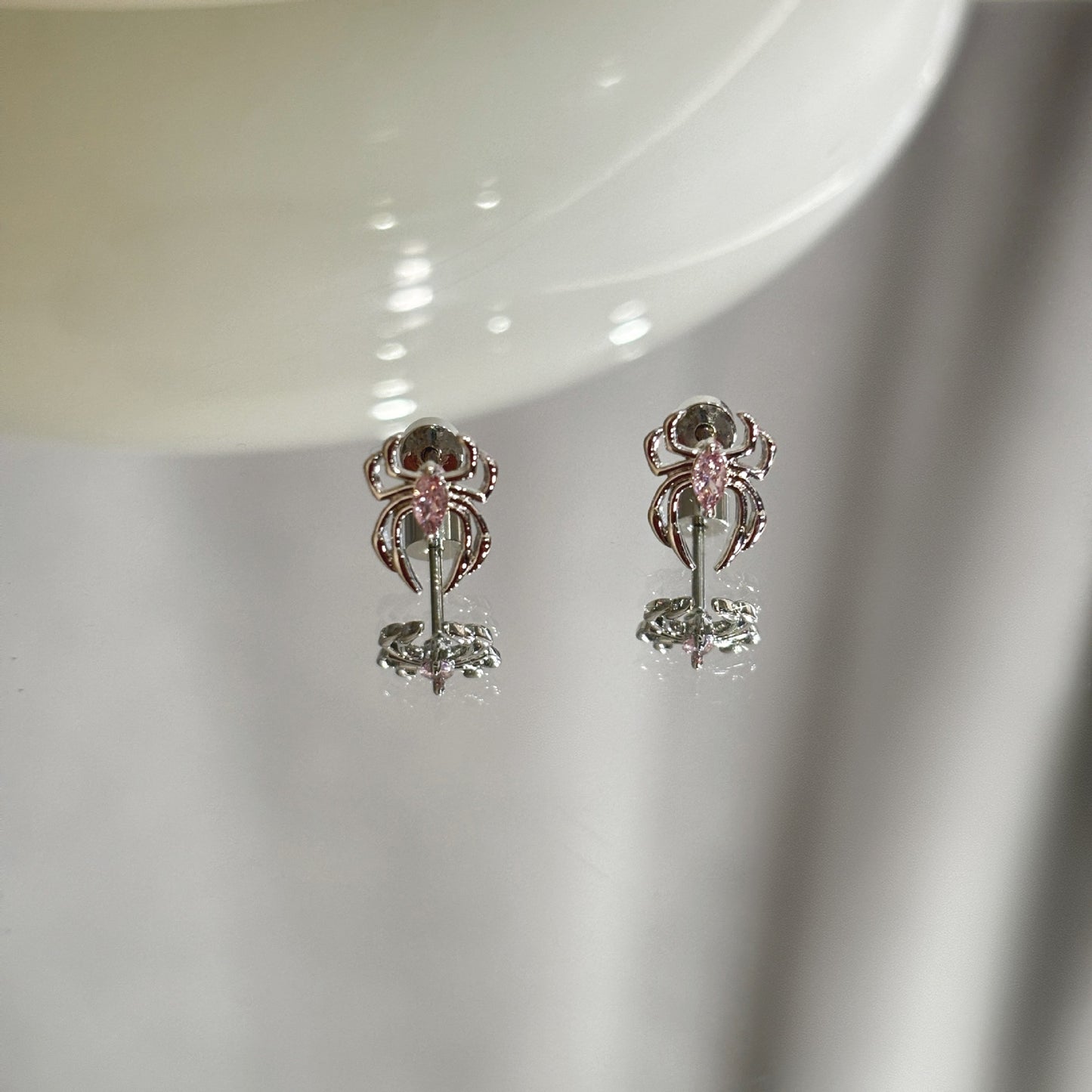 Gold Pink Zirconium Platinum Spider Ornament Earrings