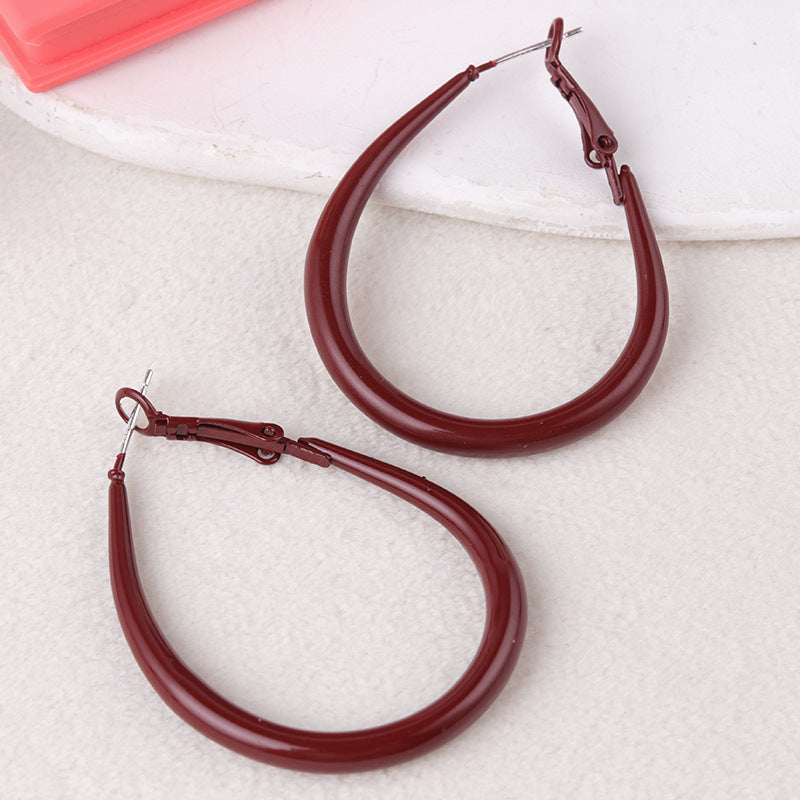 Women's Wine Red Big Hoop Vintage Metal Earrings