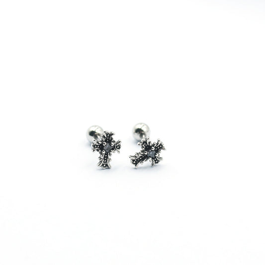 Vintage Distressed Punk Cross Roman Numerals Earrings