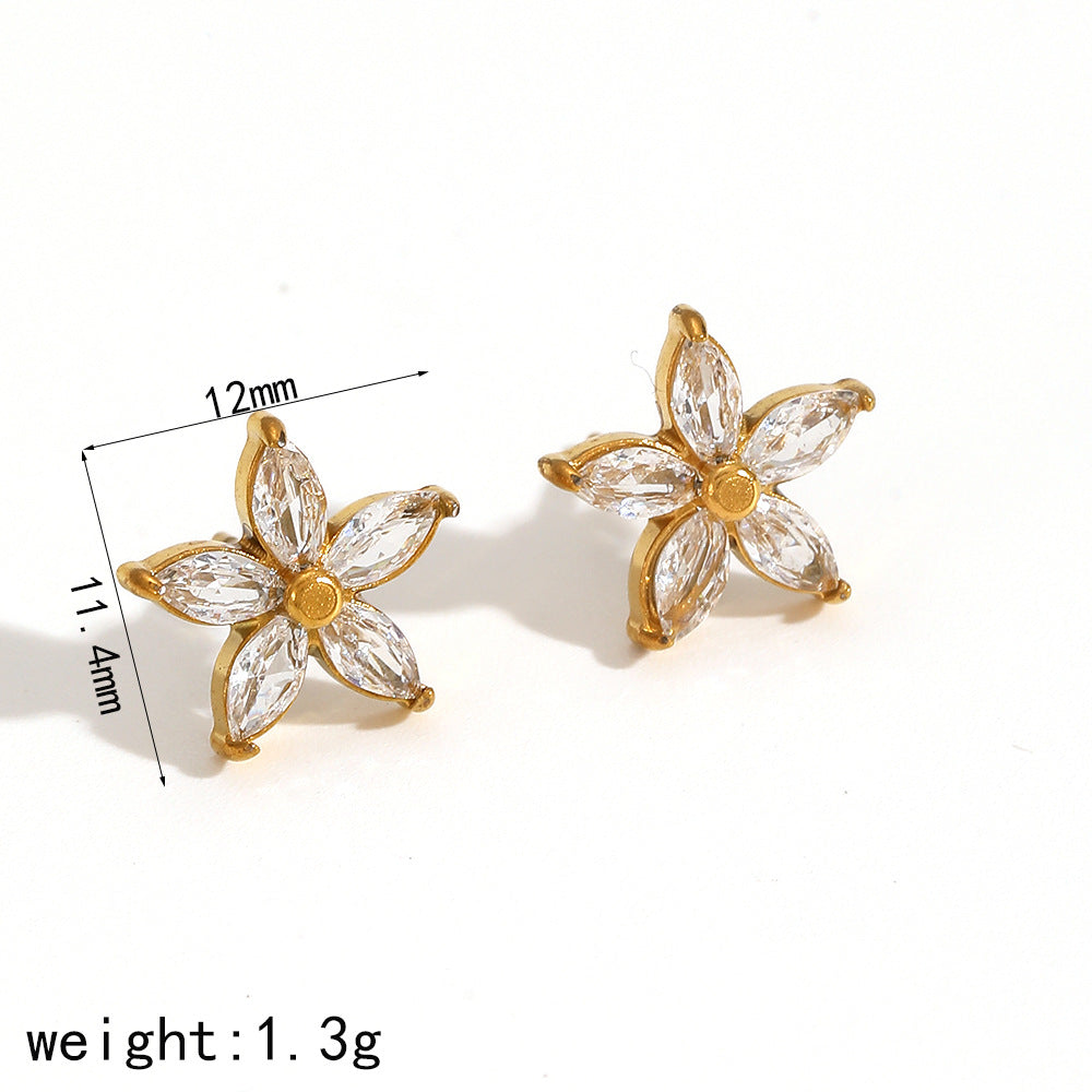 Diamond Flower Fashion Temperament Gold Powder Earrings