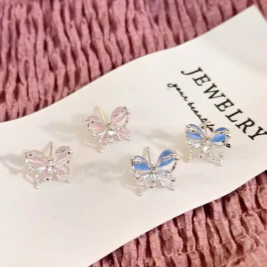 Pink Butterfly Opal Stone Ear Female Earrings