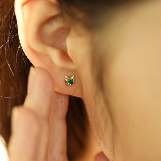 Kitty Sier Plated Emerald Zircon Cute Earrings