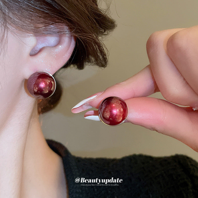 Needle Red Pearl Ear Commuter Female Korean Earrings