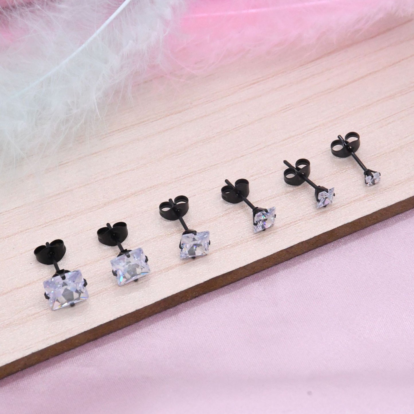 Stainless Steel Square Diamond Zircon Ear Earrings