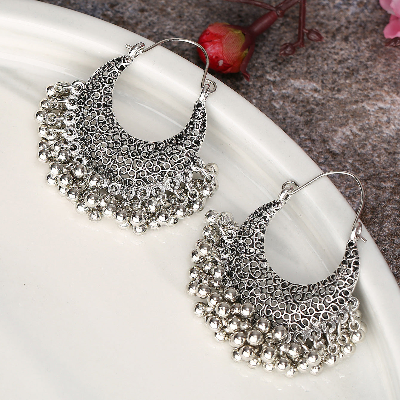 Style Hollow Bell Moon Metal Alloy Ornament Earrings