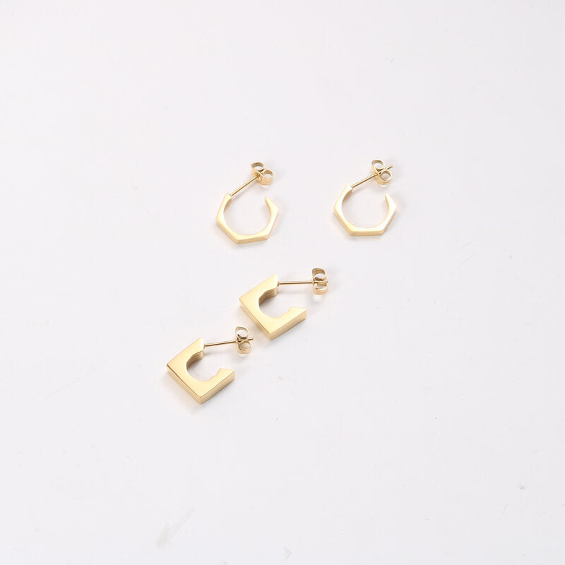 Small Size Shaped Titanium Steel Gold Earrings