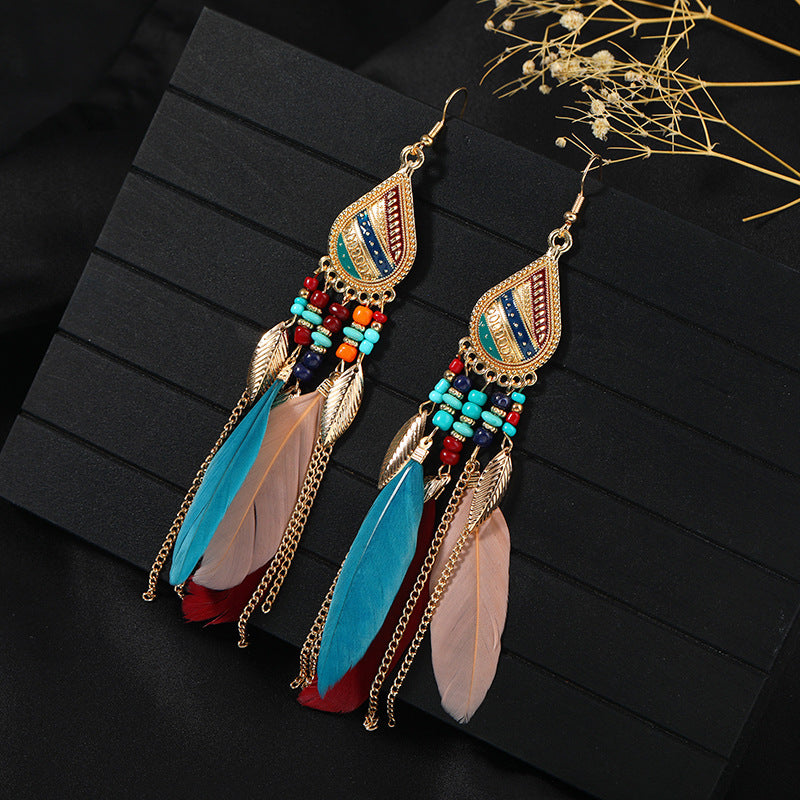 Women's Niche Personality Bohemian Blue Long Yunnan Earrings