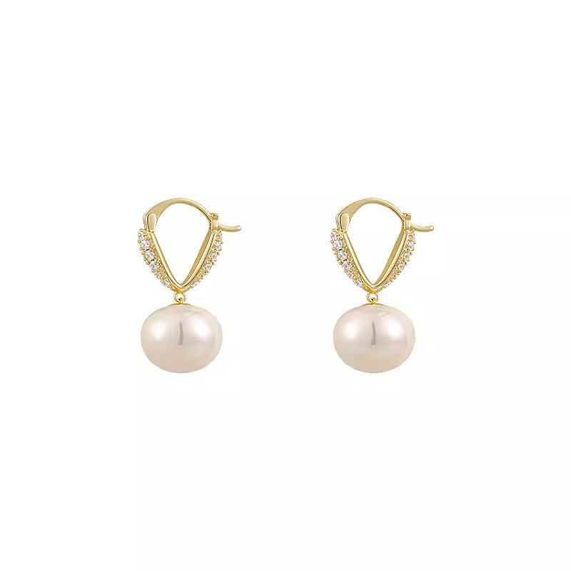 Women's High-grade Zircon Pearl French Minority Retro Earrings