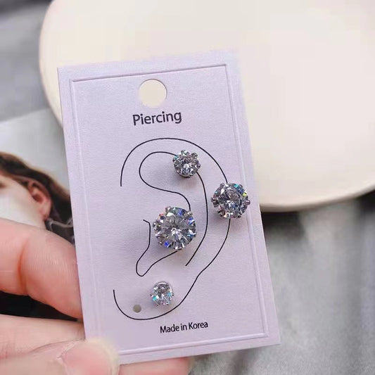 Magnet Ear Zircon Bone Pin Clip Earrings