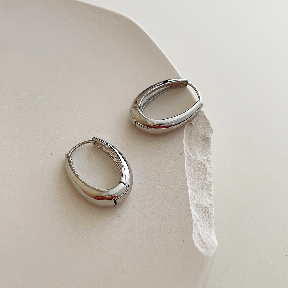 Metal U-shaped Ear Clip Geometric Ellipse Rings