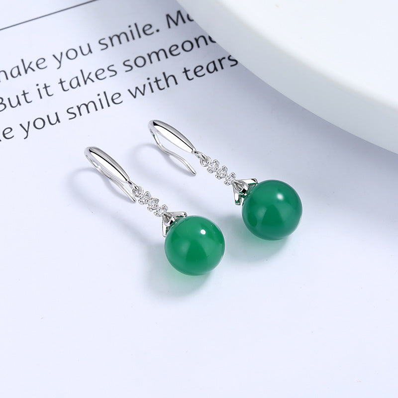 Retro Long Ethnic Style Tassel Emerald Ear Hook Earrings