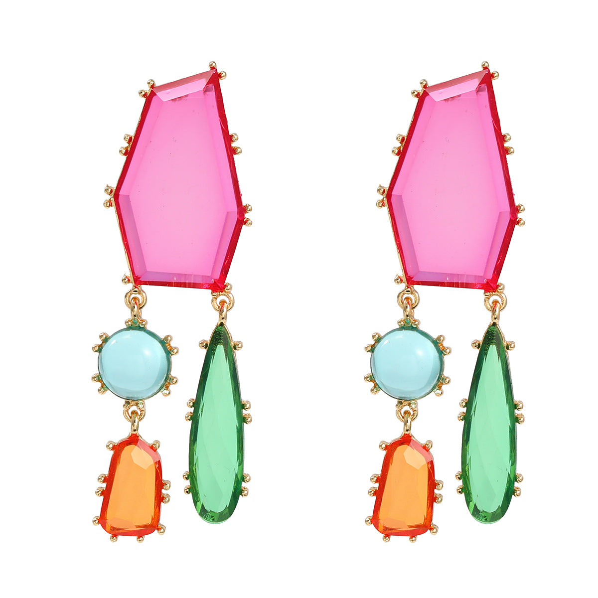 Women's Colorful Crystals Exaggerated Geometric Color Matching Earrings