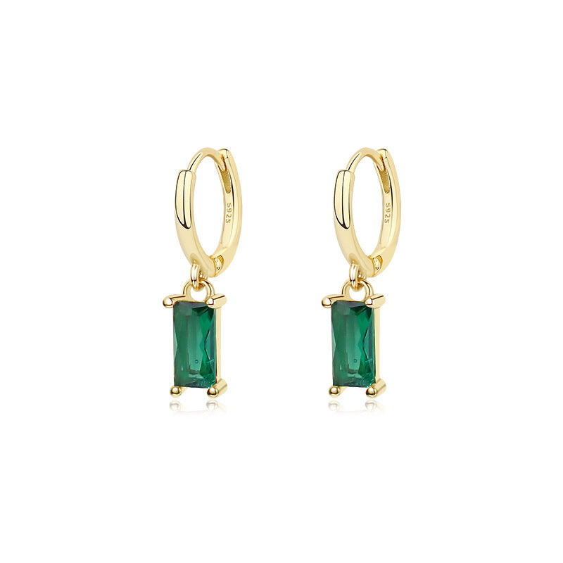 Sterling Sier Retro Color Zircon Female Square Earrings