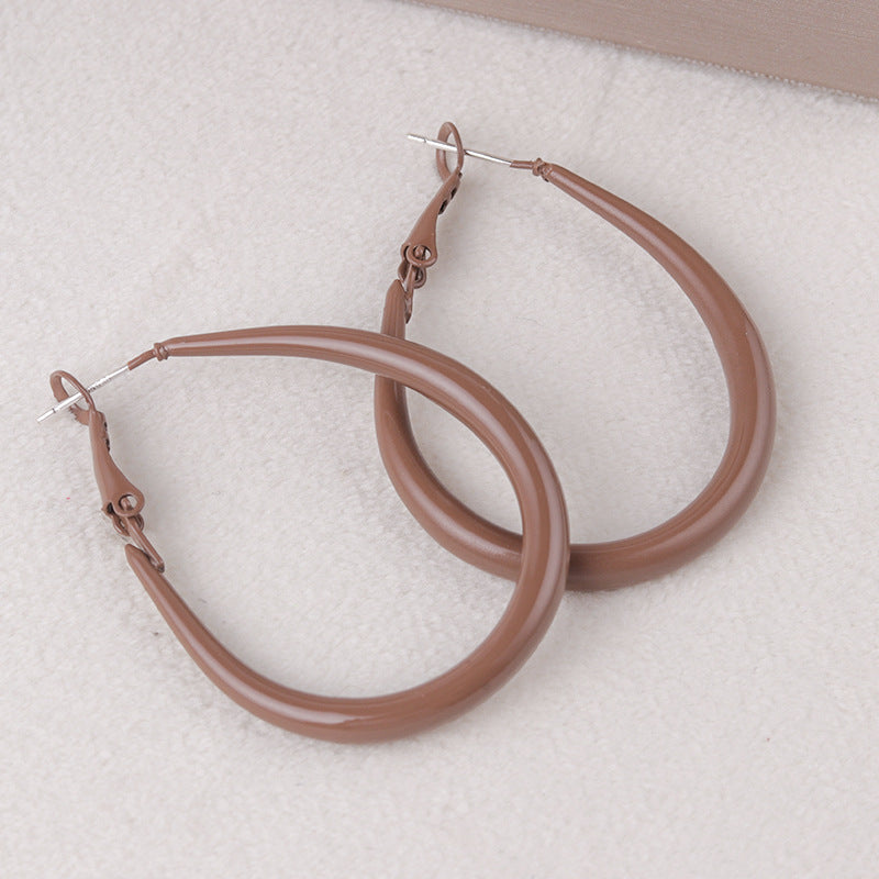 Women's Wine Red Big Hoop Vintage Metal Earrings