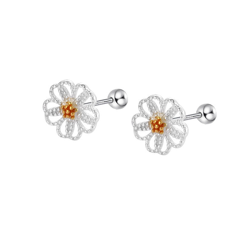 Sterling Sier Temperamental Screw Twist Flower Simple Earrings