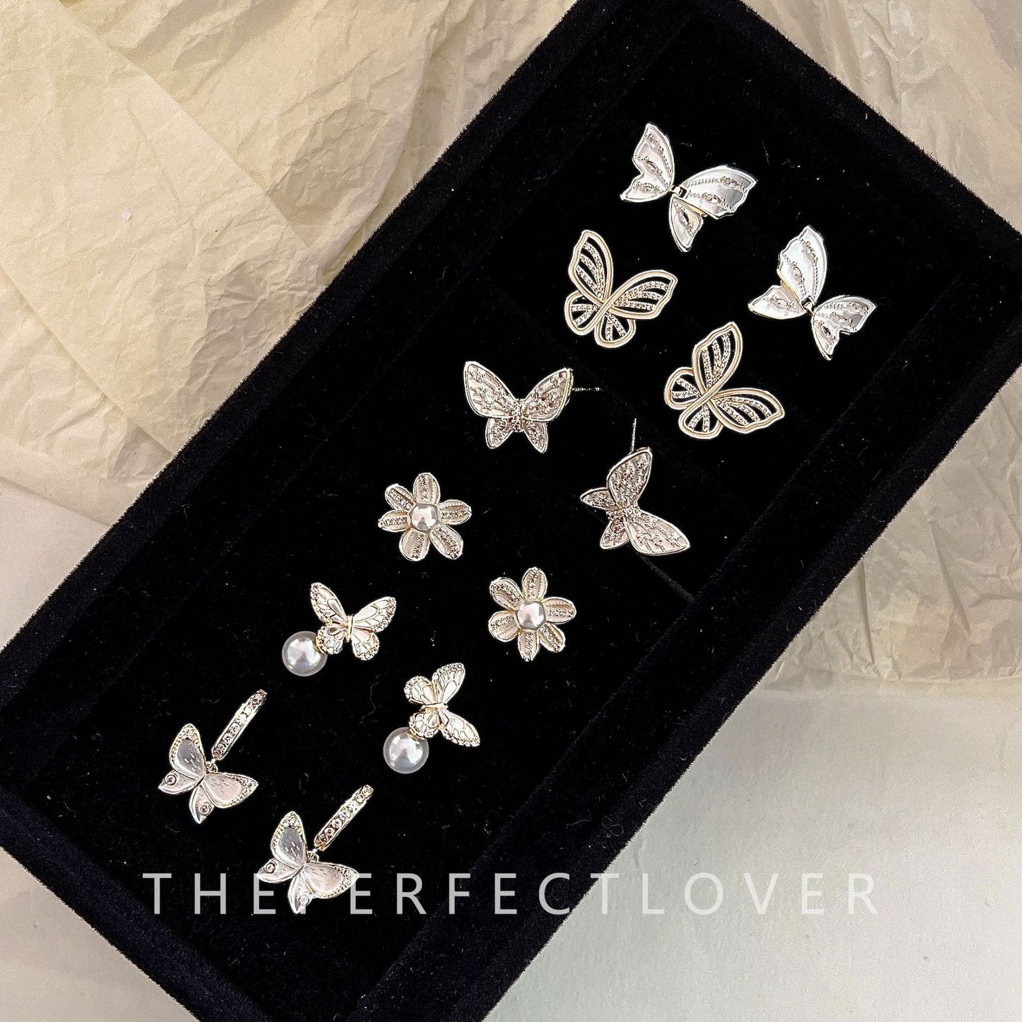 Luxury Pearl White Butterfly Zircon Flower Combination Female Earrings