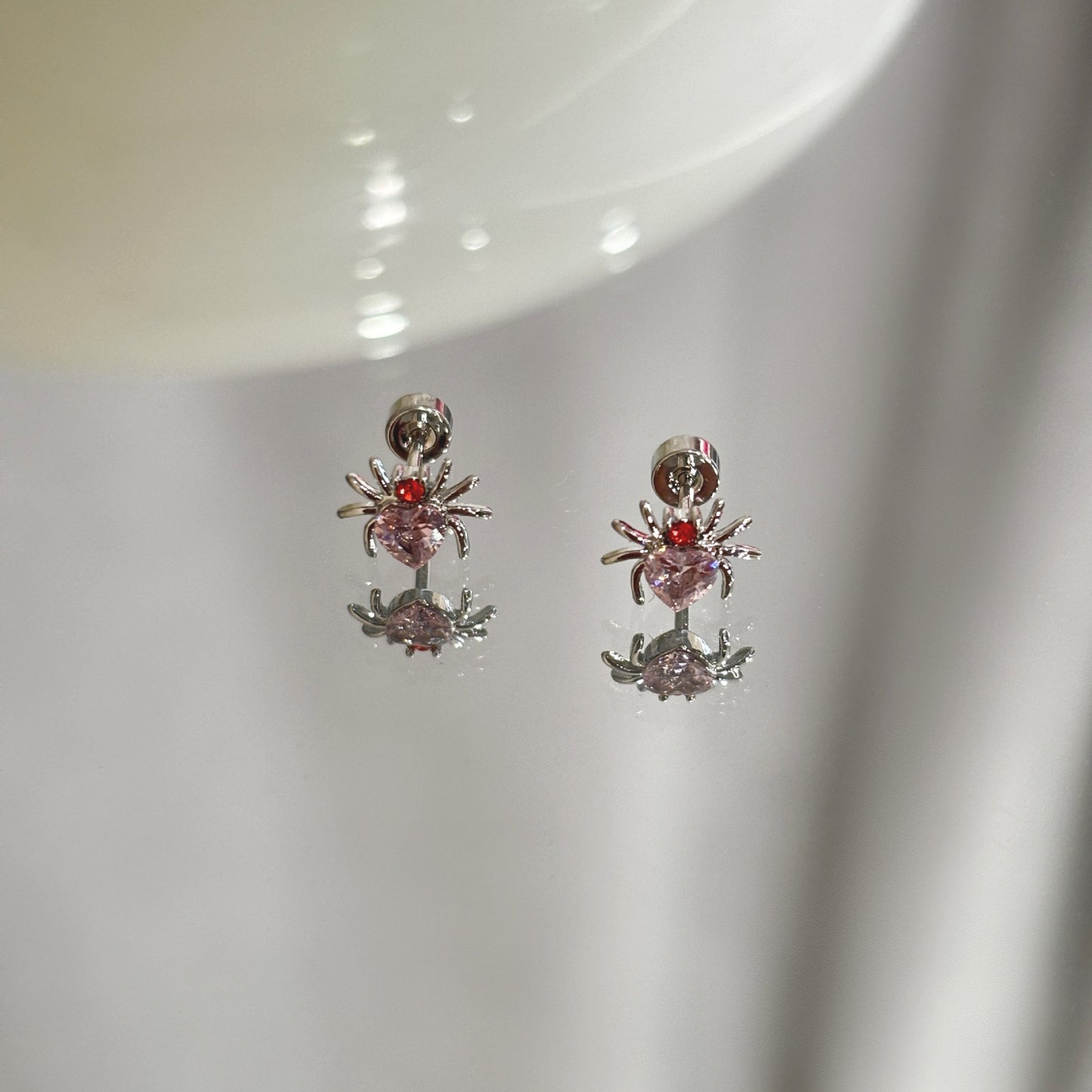 Gold Pink Zirconium Platinum Spider Ornament Earrings