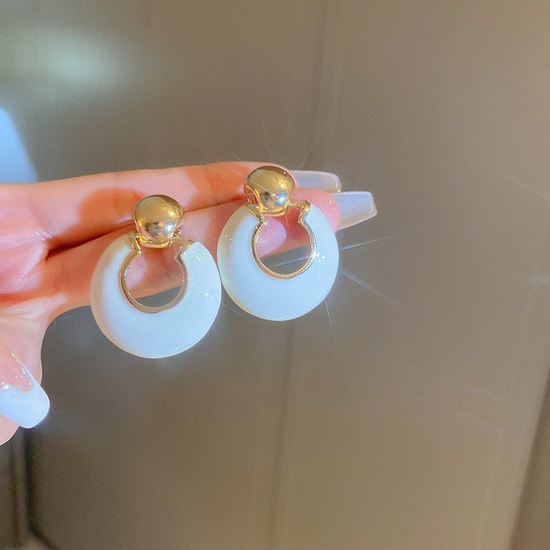 Glaze Flowers Geometric White Series Fresh Earrings