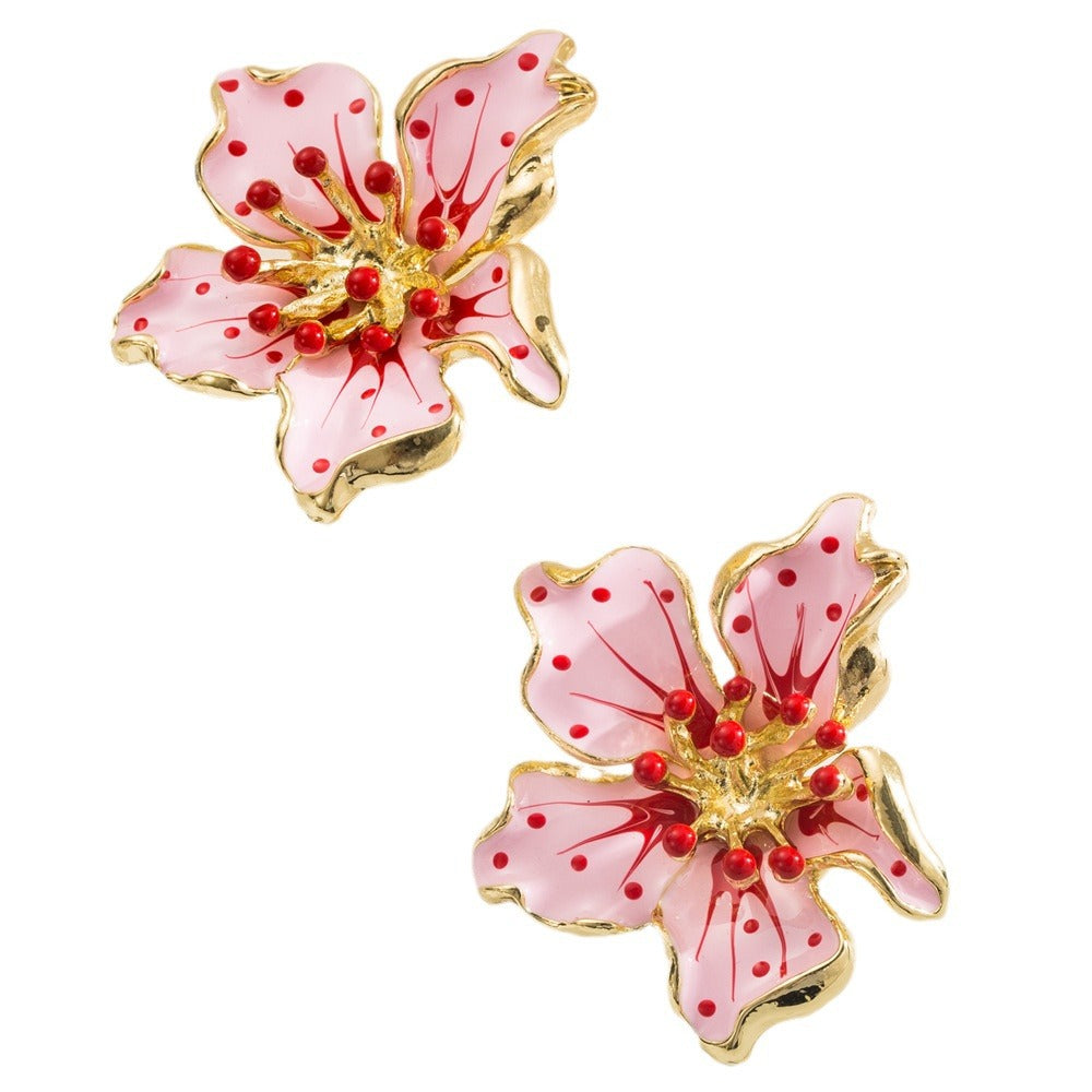 Flower Sier Needle High Sense Enamel Rings