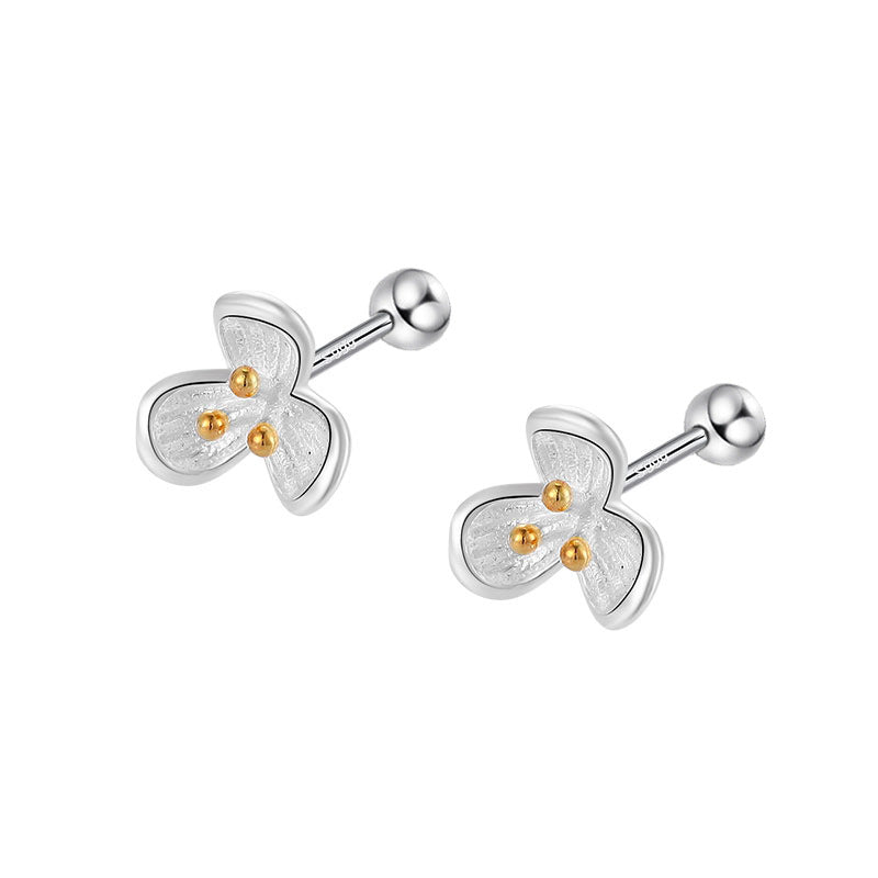 Sterling Sier Temperamental Screw Twist Flower Simple Earrings