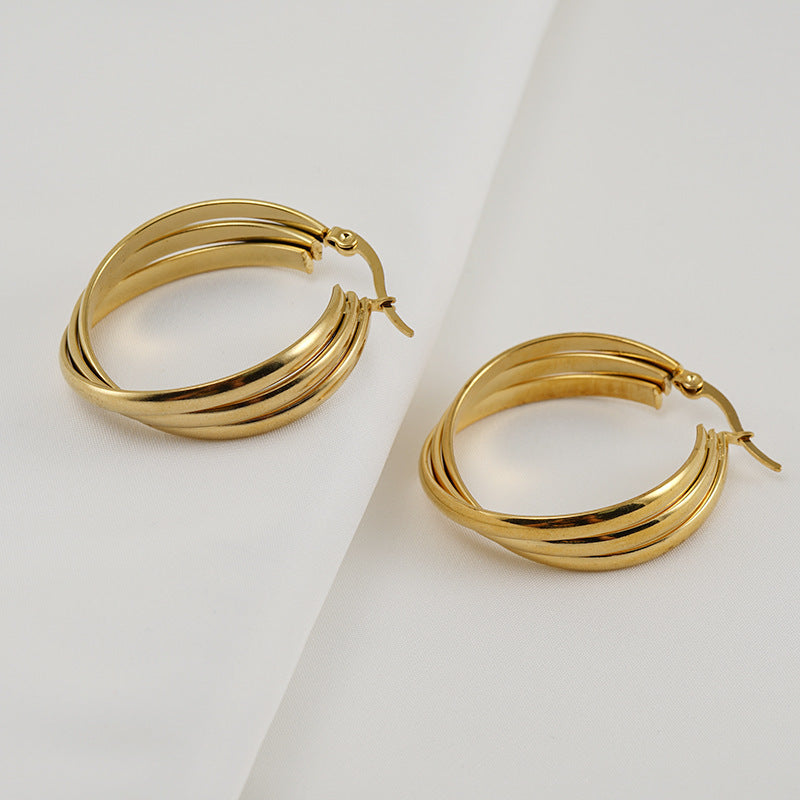 Women's Fashion Three-wire Shaped Stainless Steel Gold Earrings