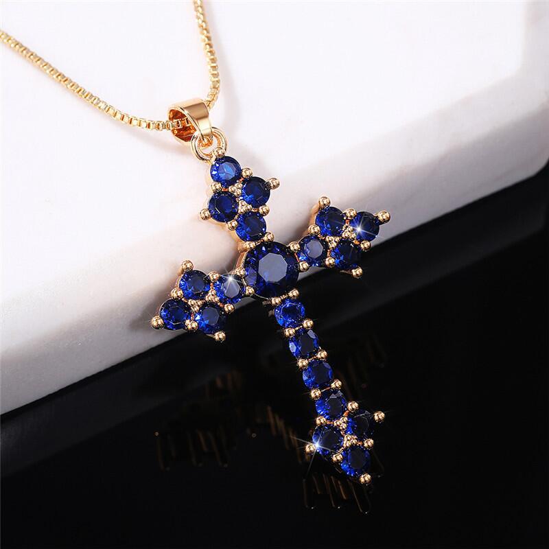 Women's Elegant Crystal Cross Trendy Emerald Necklaces