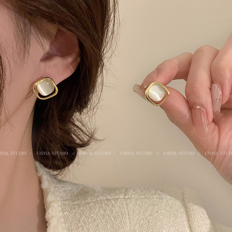 Square Opal Stone Ear Female Fashion Earrings