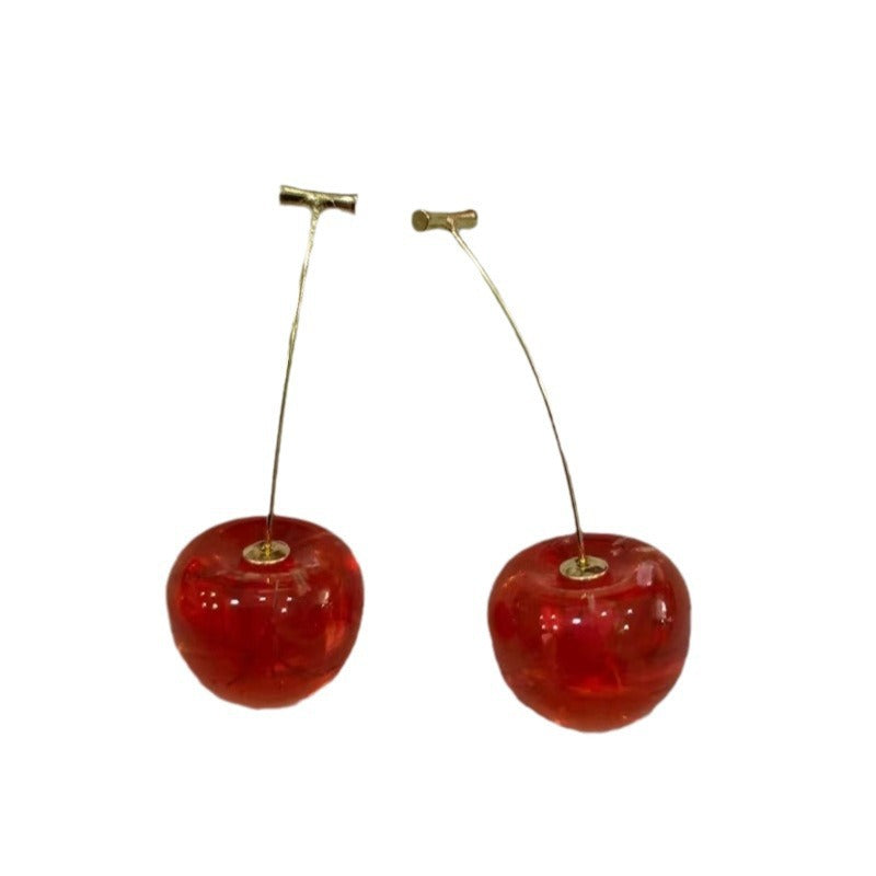 Sier High-grade Cherry Personality Long Fashion Earrings