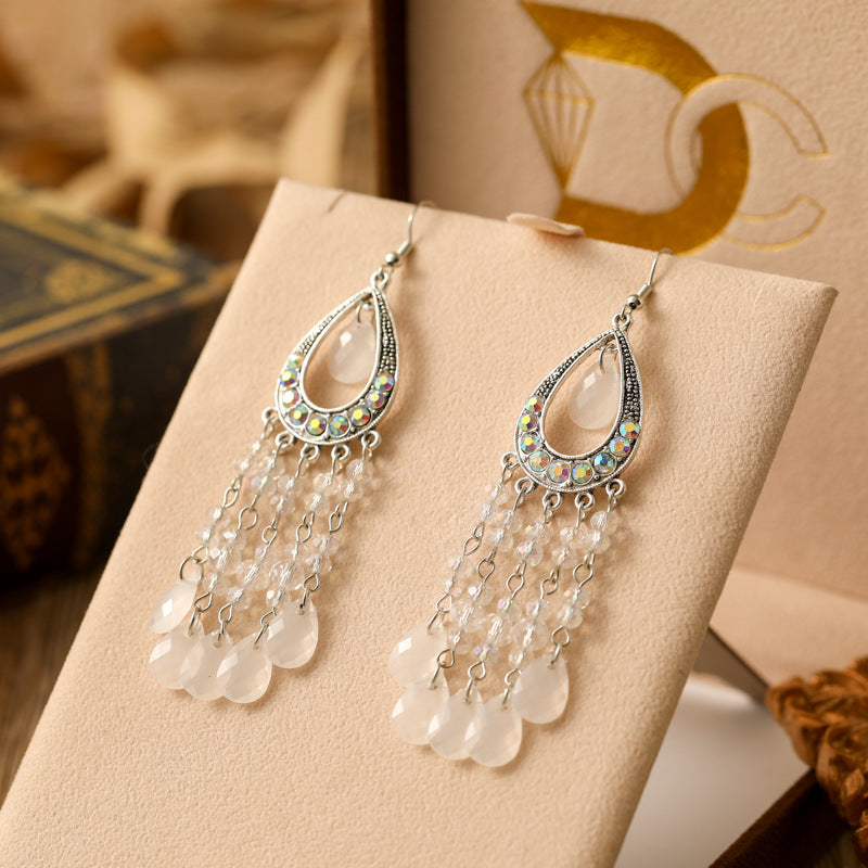 Women's Daisy Bohemian Long Contrast Color Crystal Eardrops Earrings