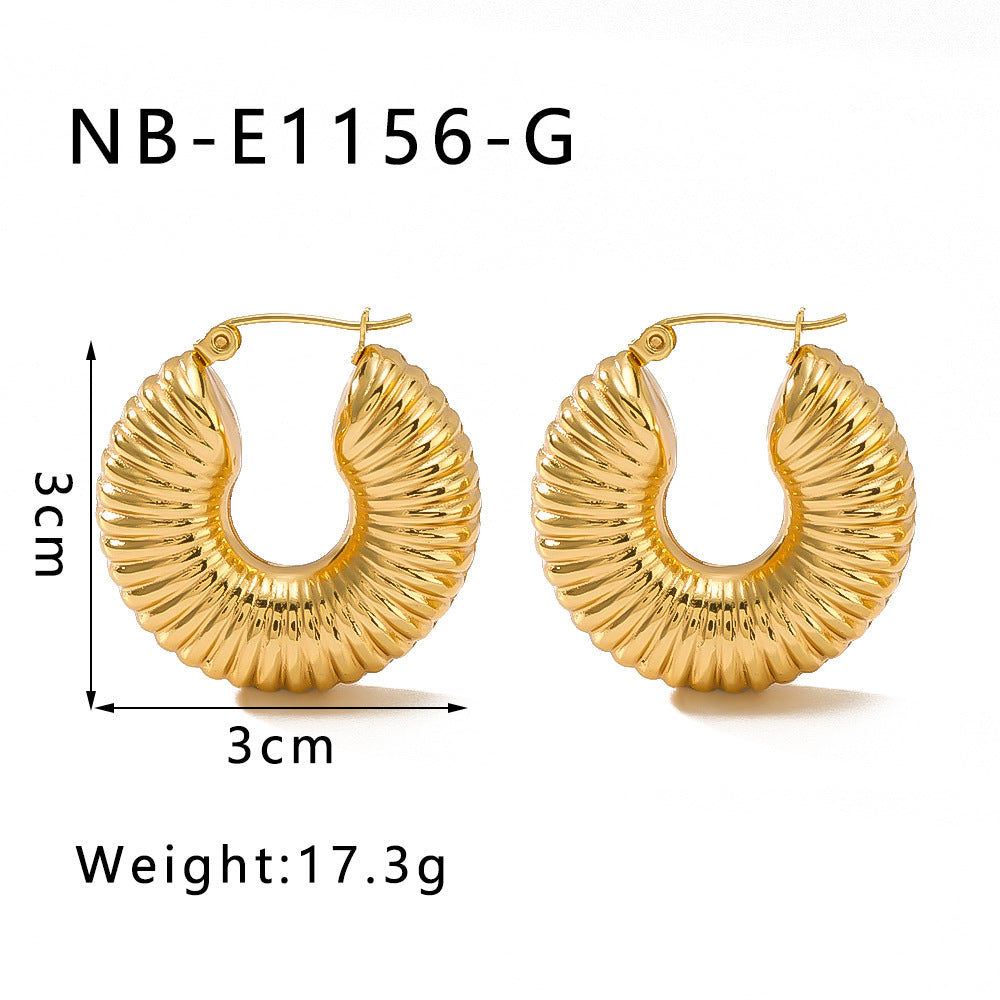 Women's Stainless Steel Gold Thread Hollow Plated Earrings