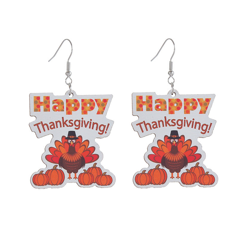 Autumn Thanksgiving Wooden Pumpkin Maple Leaf Earrings