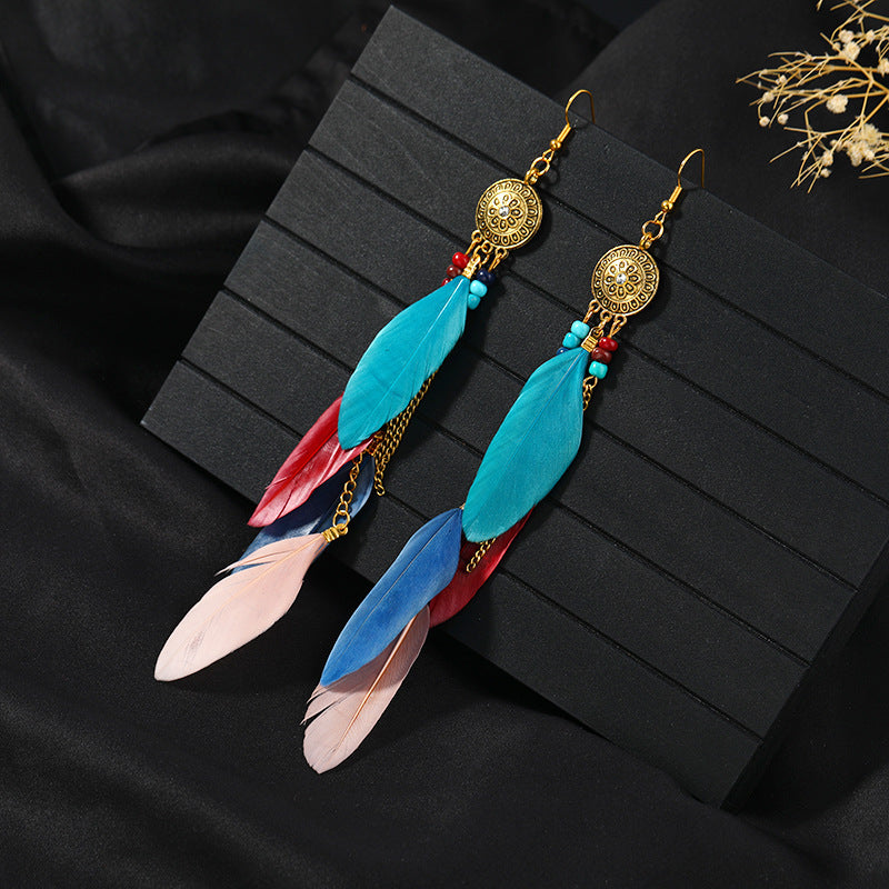 Women's Niche Personality Bohemian Blue Long Yunnan Earrings