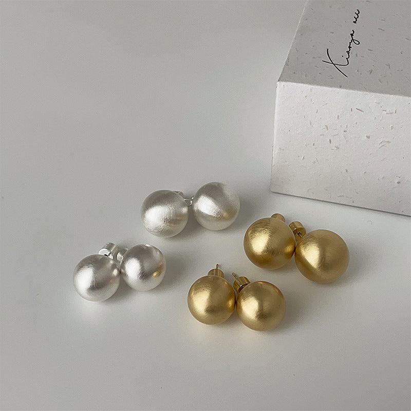 Women's Niche Design Brushed Metal Ball Personality Earrings