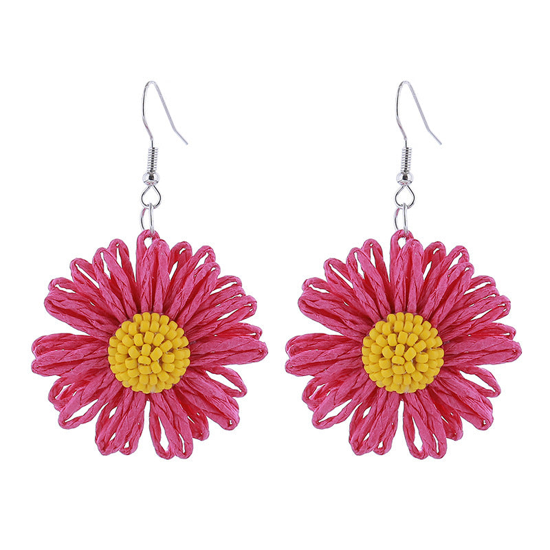 Handmade Daisy Flower Ear Hook Bohemian Vacation Earrings