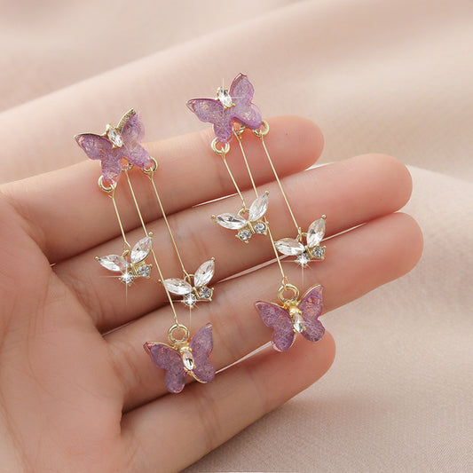 Women's Needle Purple Butterfly Tassel Light Luxury High-grade Earrings