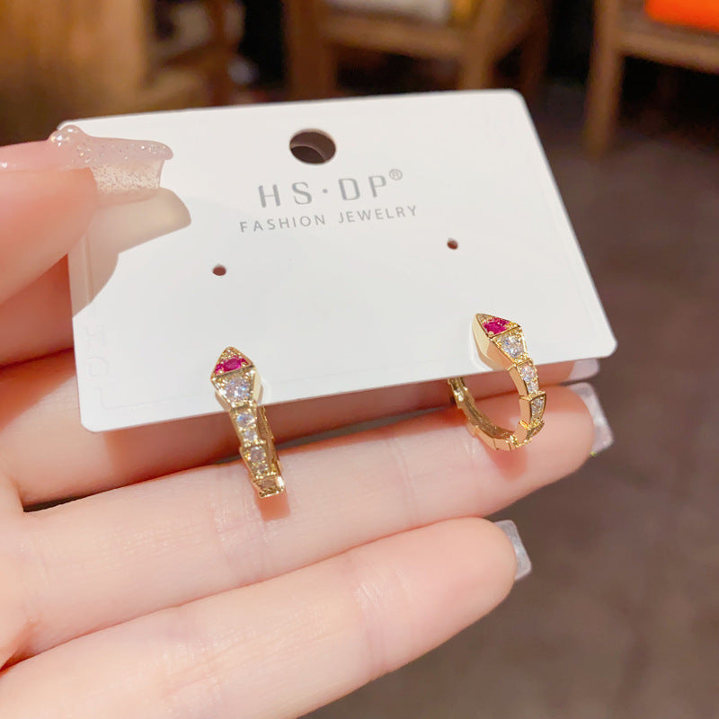 Life Design Slightly Inlaid Zircon Snake-shaped Exquisite Earrings