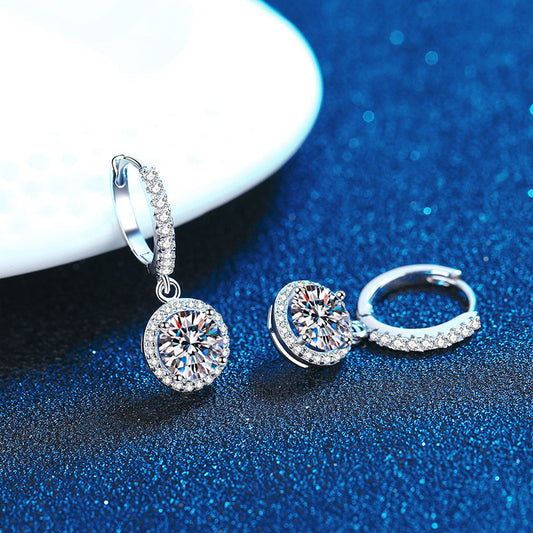 Women's Sier Eardrops Plated Round Bag Ear Clip Moissanite Earrings