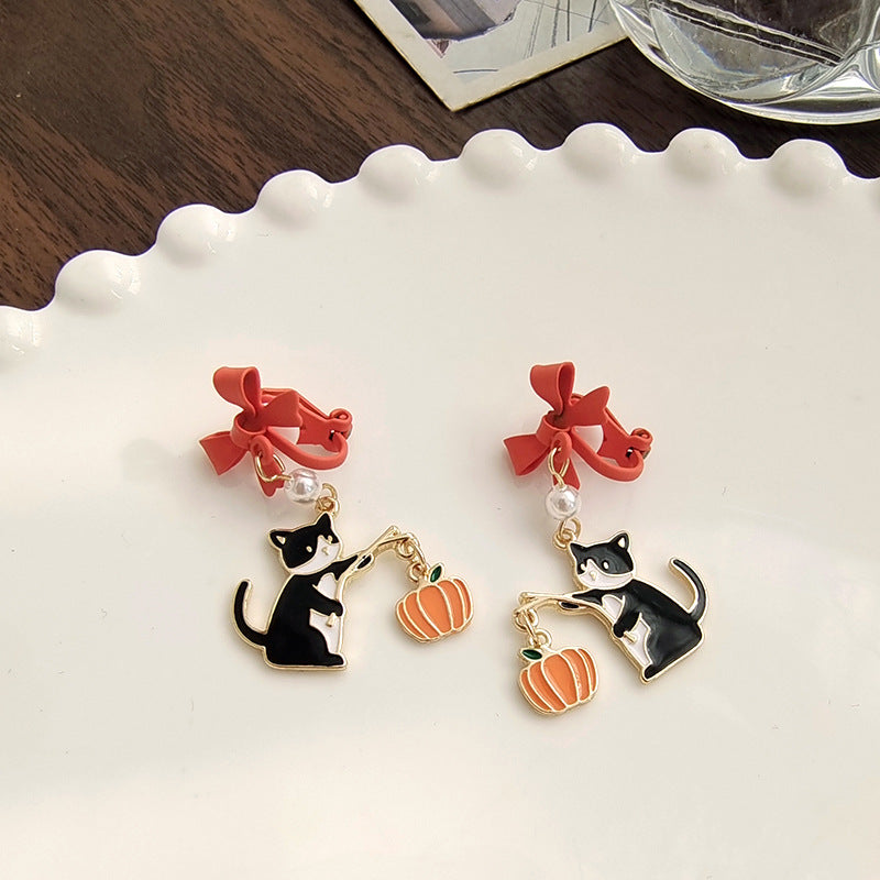 Needle Halloween Pumpkin Lantern Ear Dripping Oil Earrings