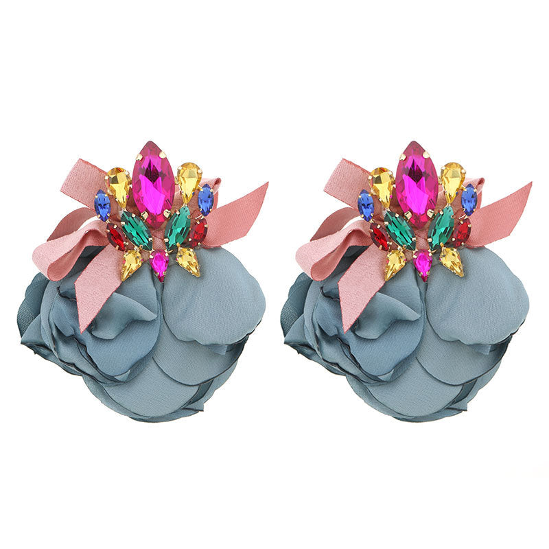 Women's Teacher Style Handmade Fabric Flower Fashion Earrings