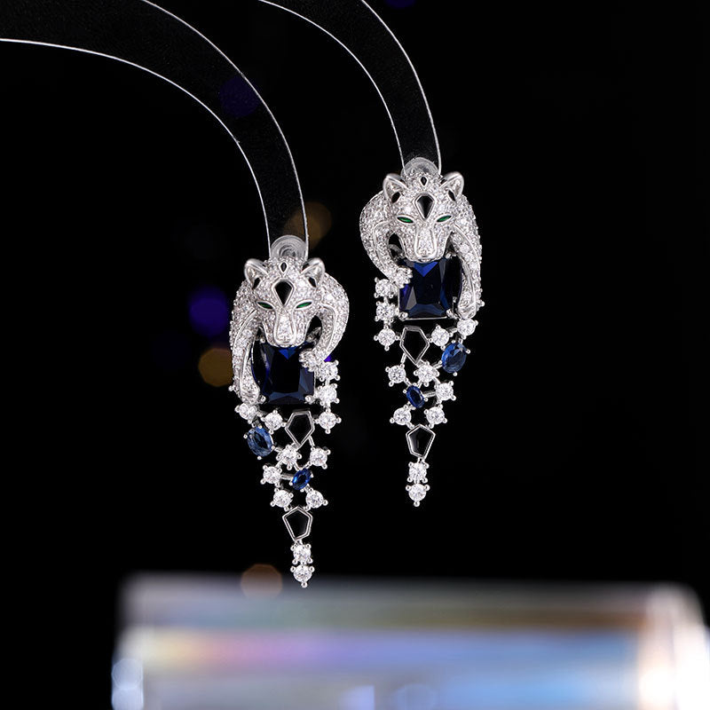 Women's Light Luxury Personalized Animal Long Inlaid Zircon Sier Earrings