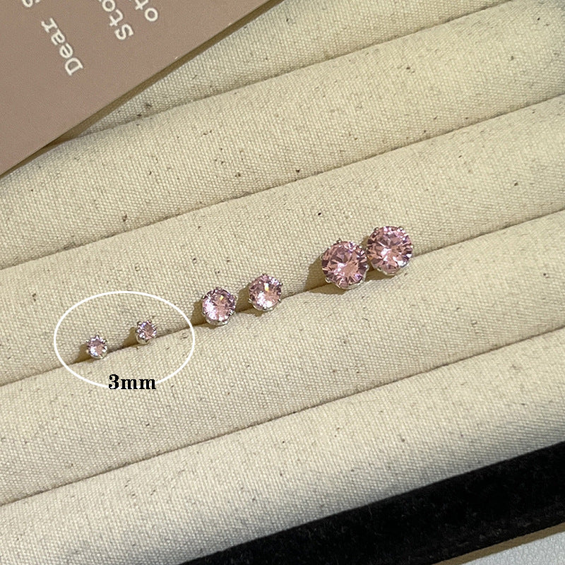 Pink Zircon Ear Female Niche High-grade Earrings