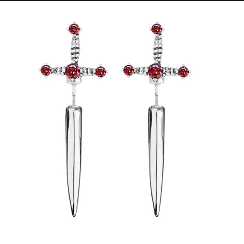 Women's Gothic Sword Female Vintage Bright Crystal Earrings